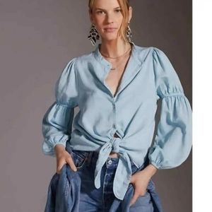 Amadi puff-sleeve tie-front top Anthropologie